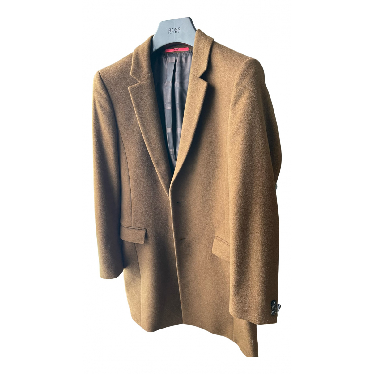 Hugo Boss - Coat Cashmere Camel Plain for Male - Second Hand Coat, Very Good Condition