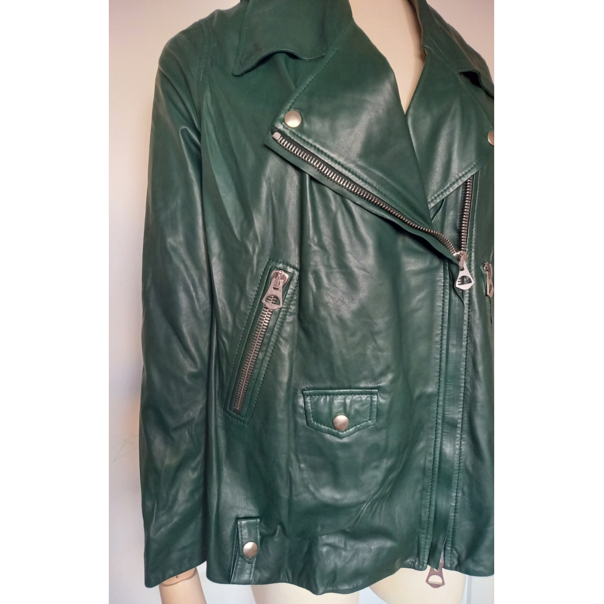 Leather jacket Acne Studios Green size 
