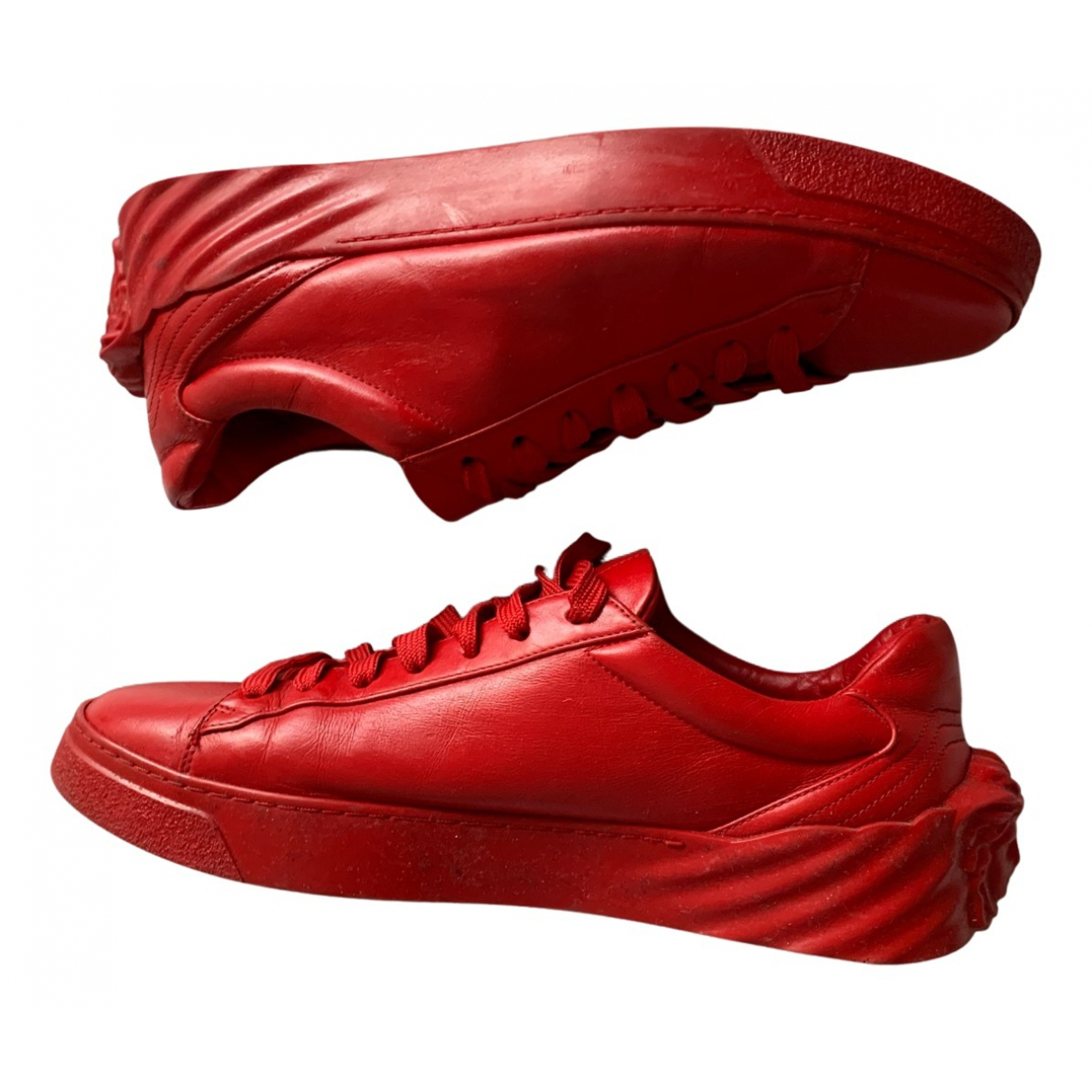 Leather low trainers Versace Red size 8 