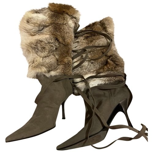 Pre-owned Rodolphe Menudier Beaver Ankle Boots In Grey
