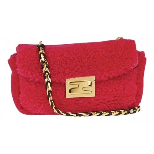Pre-owned Fendi Baguette Shearling Handbag In Pink
