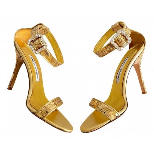 Pre-owned Manolo Blahnik Sandals In Gold