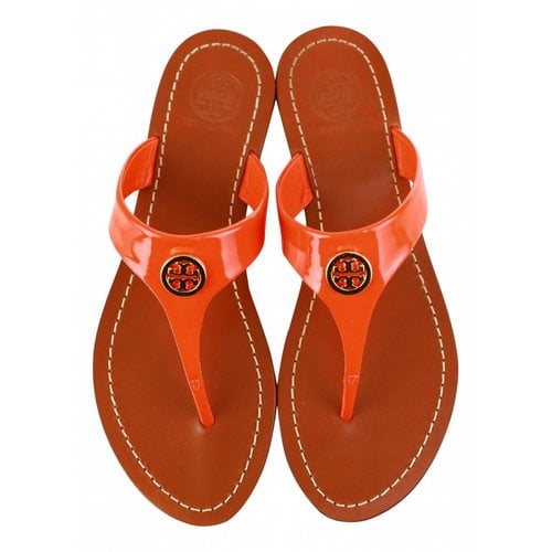 Pre-owned Tory Burch Patent Leather Sandals In Orange