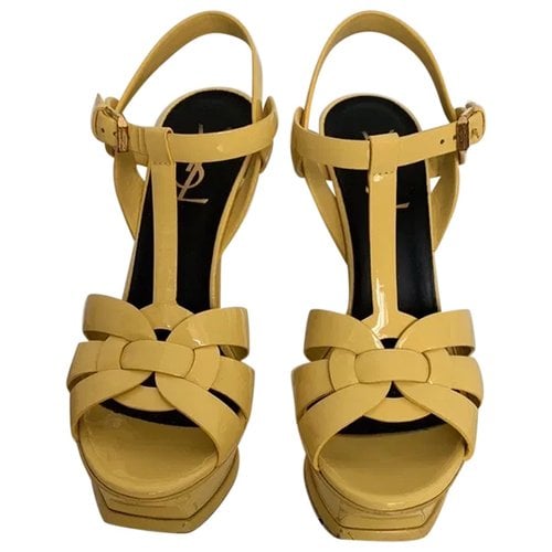 Pre-owned Saint Laurent Tribute Leather Sandal In Yellow
