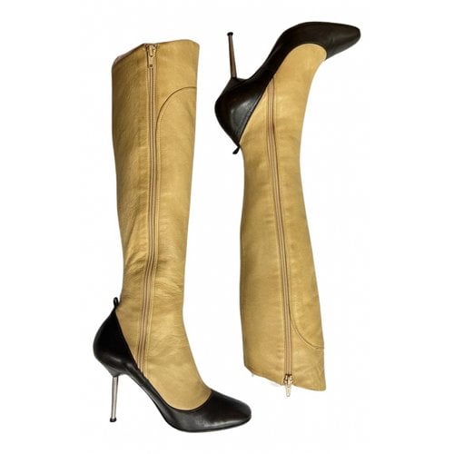 Pre-owned Lanvin Leather Boots In Beige