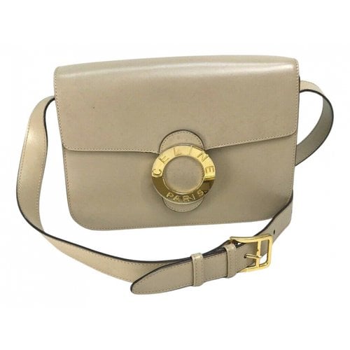 Pre-owned Celine Triomphe Maillon Chain Leather Crossbody Bag In Beige