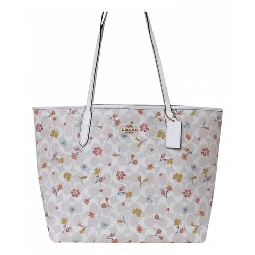 Pre-owned Coach Cloth Tote In White