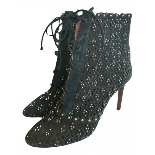 Pre-owned Alaïa Lace Up Boots In Green