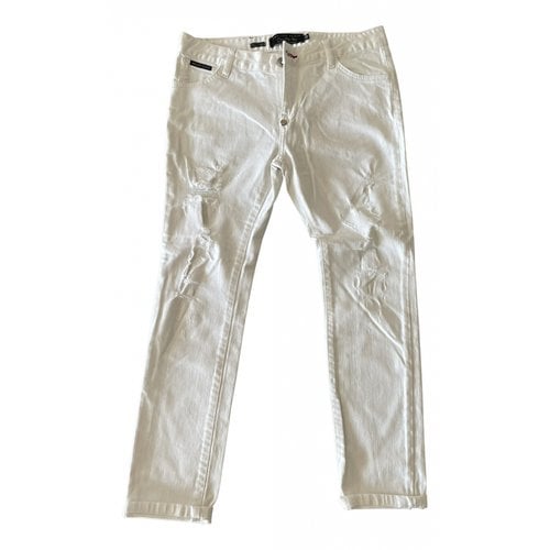 Pre-owned Philipp Plein Straight Jeans In White
