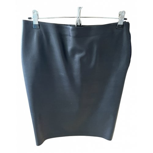 Pre-owned Calvin Klein Leather Mid-length Skirt In Navy