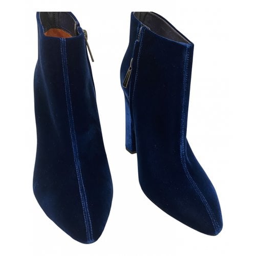 Pre-owned Santoni Velvet Ankle Boots In Blue