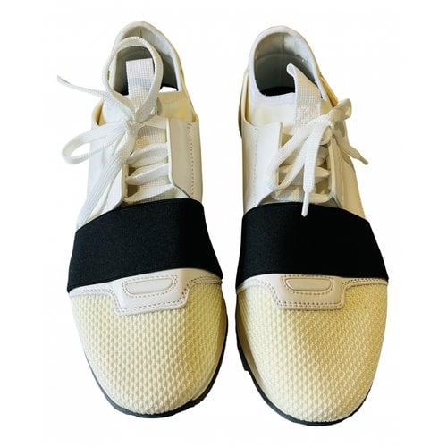 Pre-owned Balenciaga Race Leather Trainers In White