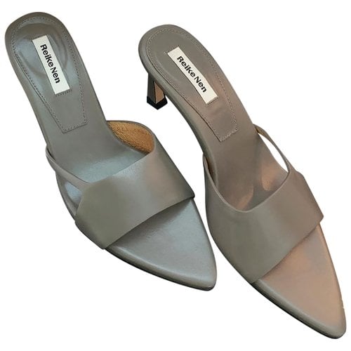 Pre-owned Reike Nen Leather Mules In Grey
