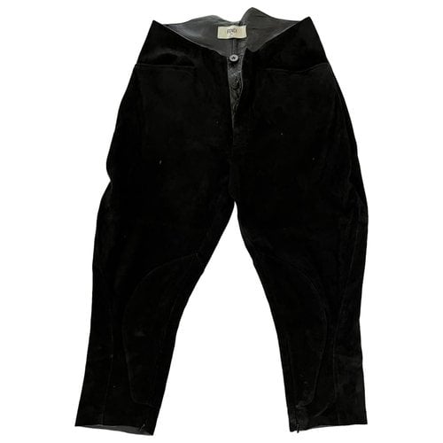 Pre-owned Fendi Leather Trousers In Black