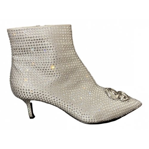 Pre-owned Moschino Cloth Ankle Boots In Silver