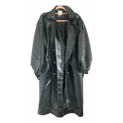 Pre-owned Vila Leather Trench Coat In Black
