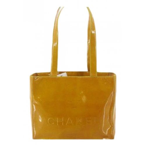 Pre-owned Chanel Patent Leather Tote In Yellow