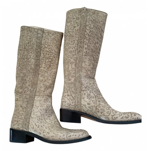 Pre-owned Buttero Leather Western Boots In Beige