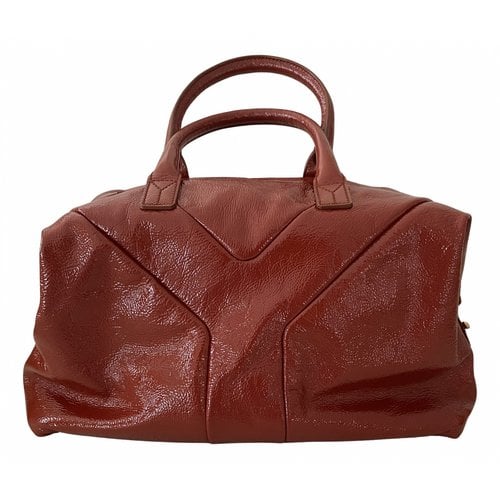 Pre-owned Saint Laurent Easy Patent Leather Tote In Burgundy