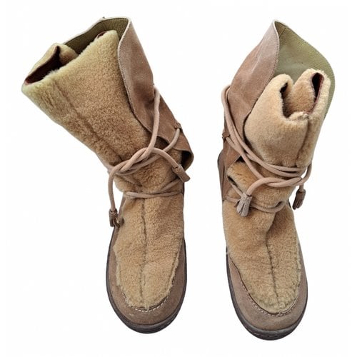 Pre-owned Camper Faux Fur Ankle Boots In Camel