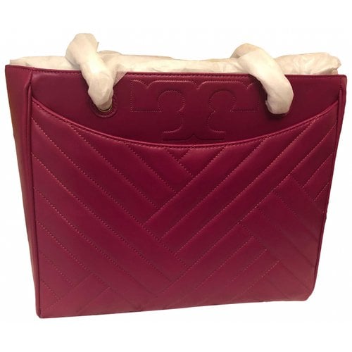 Pre-owned Tory Burch Leather Tote In Burgundy