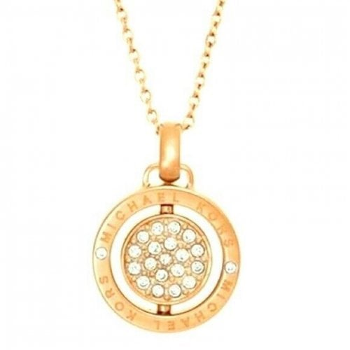 Pre-owned Michael Kors Crystal Necklace In Gold