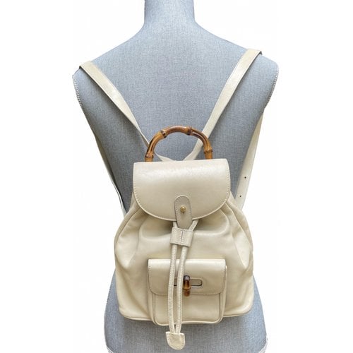 Pre-owned Gucci Leather Backpack In Beige