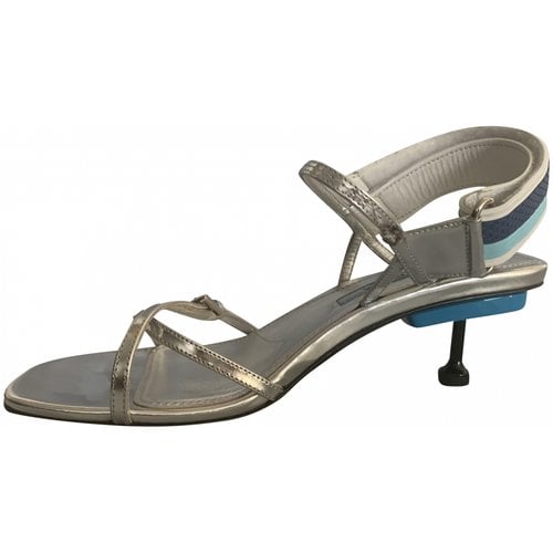 Pre-owned Prada Leather Sandals In Silver