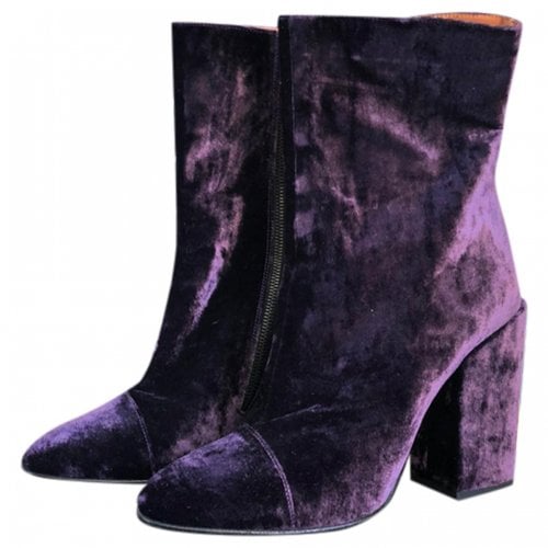 Pre-owned Dries Van Noten Velvet Ankle Boots In Purple
