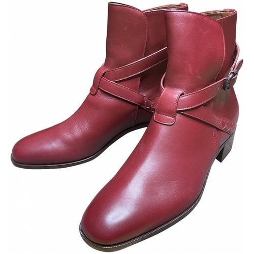 Pre-owned Bottega Veneta Leather Ankle Boots In Red
