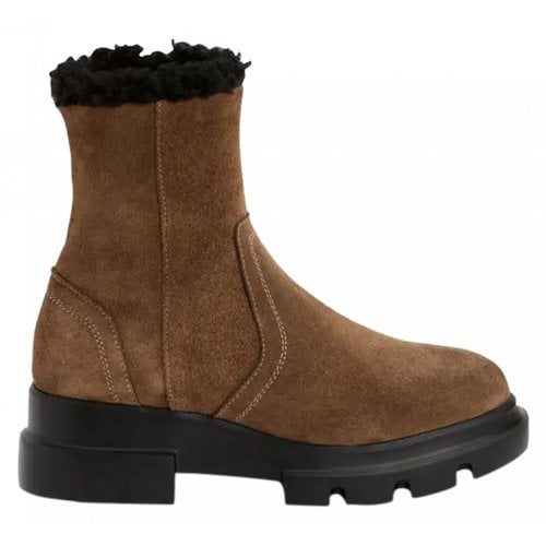 Pre-owned Aquatalia Shearling Ankle Boots In Brown