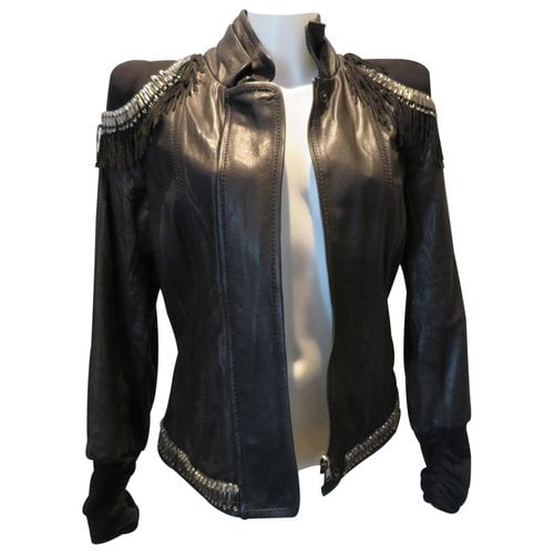 Pre-owned Class Cavalli Leather Jacket In Black