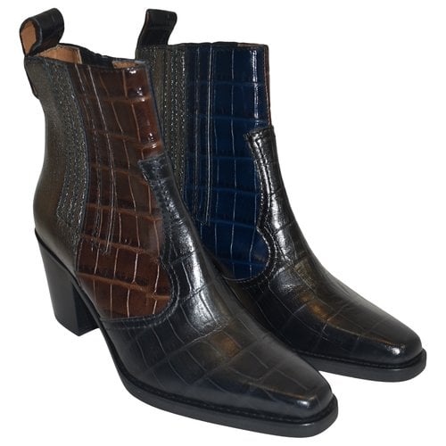 Pre-owned Ganni Leather Ankle Boots In Multicolour