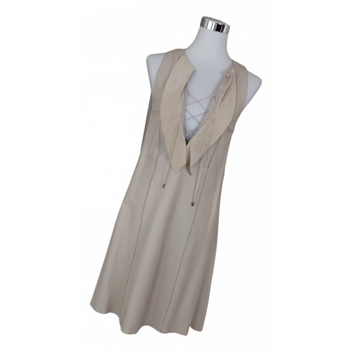 Pre-owned Dorothee Schumacher Leather Mid-length Dress In Beige