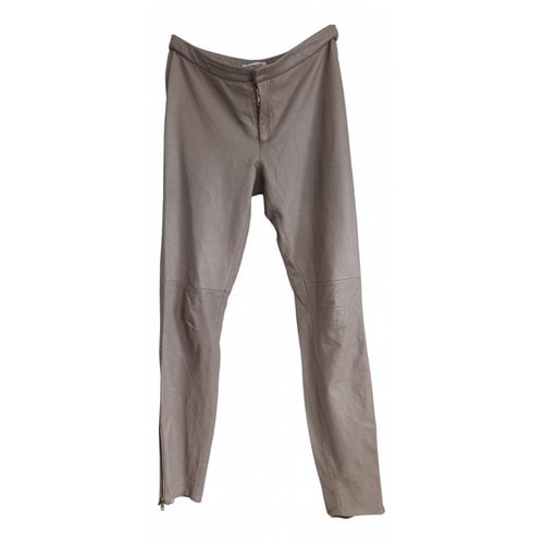 Pre-owned Selected Leather Straight Pants In Beige