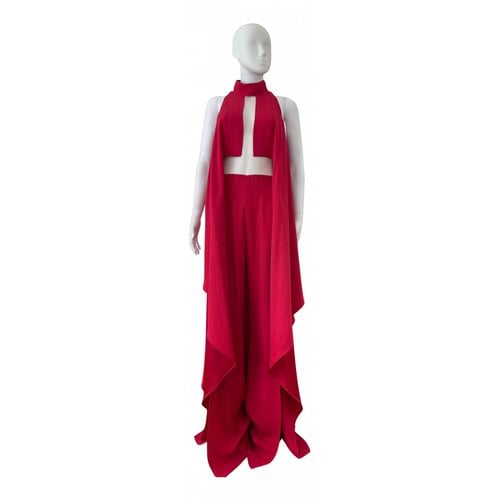 Pre-owned Balmain Silk Jumpsuit In Red