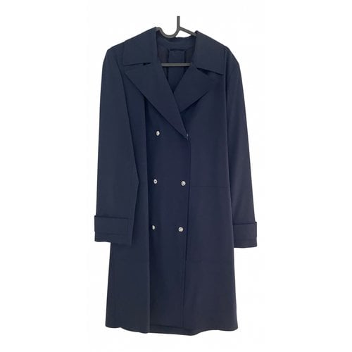 Pre-owned Theory Wool Trench Coat In Navy