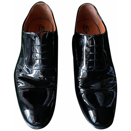 Pre-owned Santoni Patent Leather Lace Ups In Black