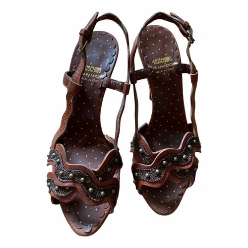 Pre-owned Moschino Leather Sandals In Brown