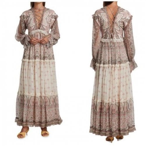 Pre-owned Hemant & Nandita Lace Maxi Dress In Brown