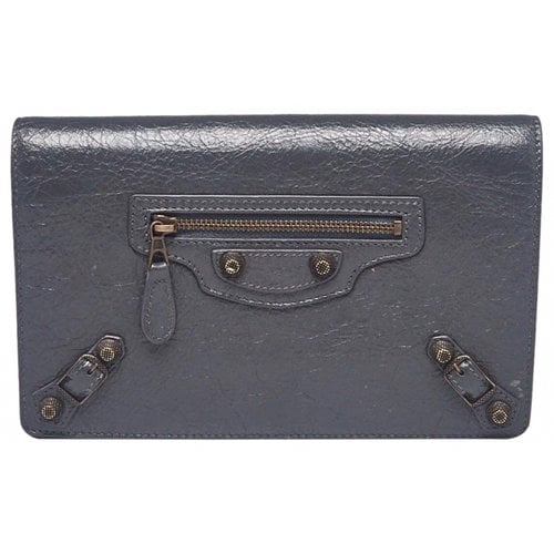 Pre-owned Balenciaga City Clip Leather Clutch Bag In Grey