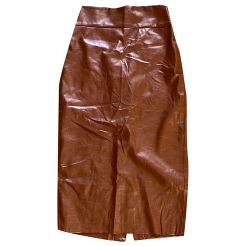 Pre-owned Enza Costa Leather Mid-length Skirt In Brown