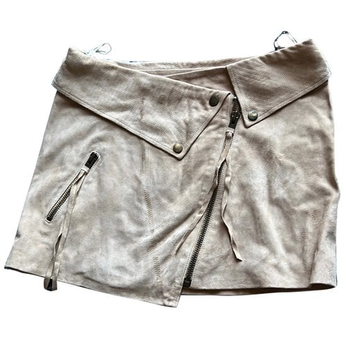 Pre-owned Retroféte Leather Mini Skirt In Beige