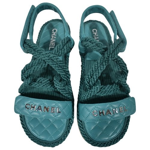 Pre-owned Chanel Dad Sandals Leather Sandal In Green
