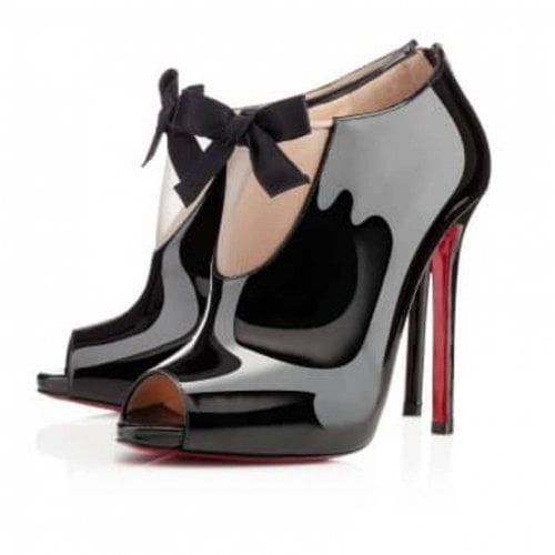 Pre-owned Christian Louboutin Patent Leather Ankle Boots In Black