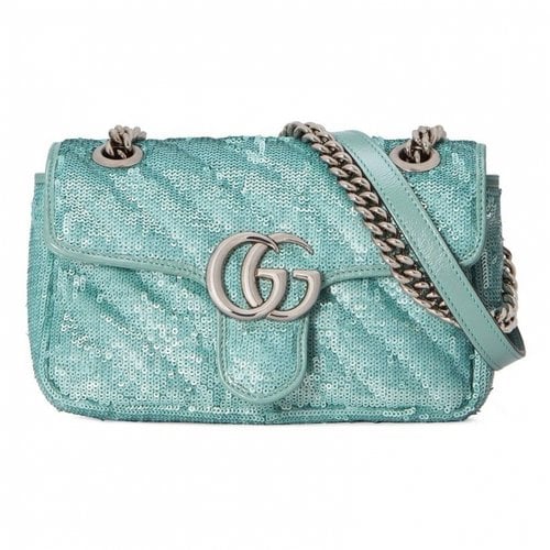 Pre-owned Gucci Gg Marmont Flap Glitter Crossbody Bag In Blue