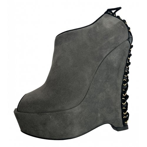 Pre-owned Saint Laurent Open Toe Boots In Grey