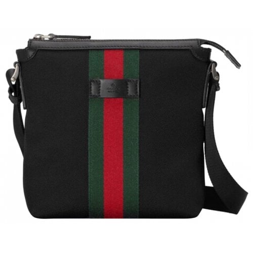 Pre-owned Gucci Linen Crossbody Bag In Black