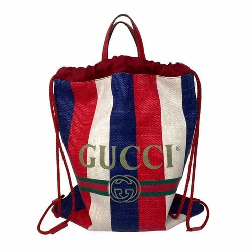 Pre-owned Gucci Gg Marmont Bucket Linen Backpack In Multicolour