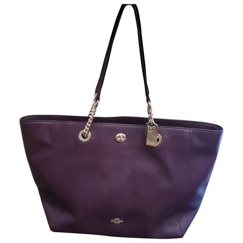 Pre-owned Coach Leather Tote In Purple